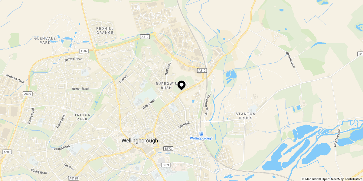 Approximate location of Hillside Road, Wellingborough, NN8 4AN