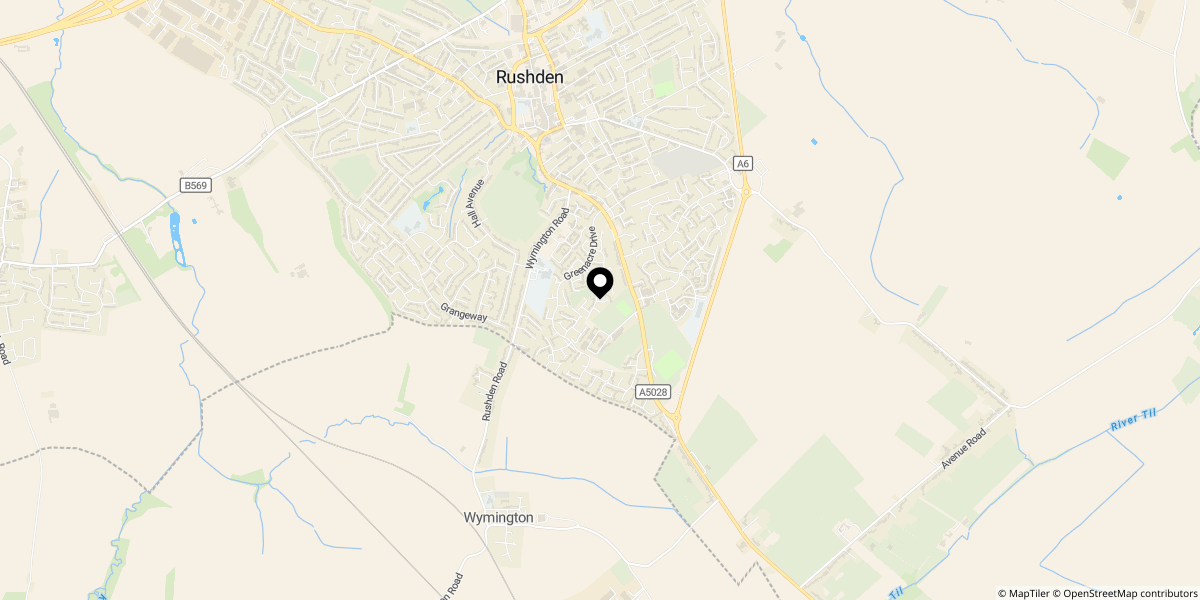 Approximate location of Jubilee Gardens, Rushen, NN10 0NS